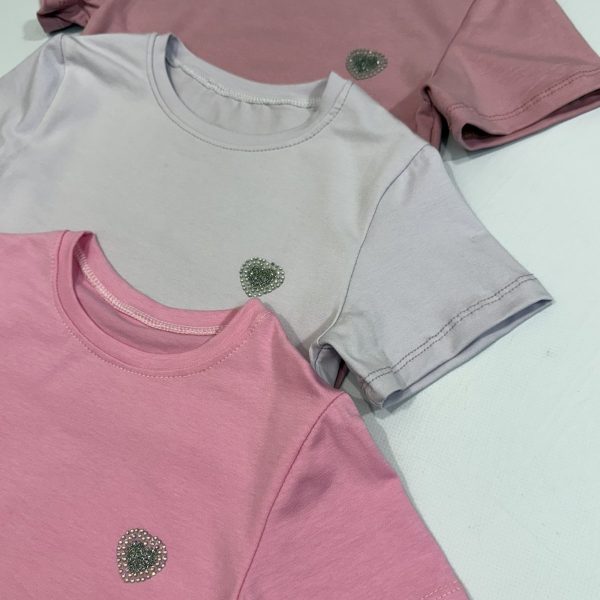 Футболка "Сердечко" р.140-158 кулір 9082 рожева, сіра, пудра