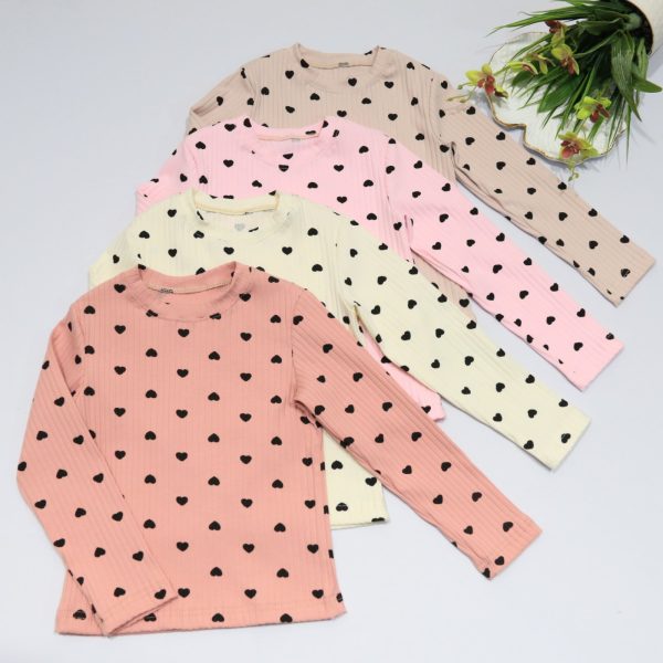 Лонгслів "Сердечка" таупе  р.122-146 рубчик 7768