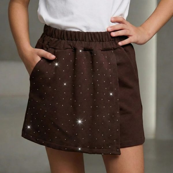 Спідниця-шорти "Стрази" шоколад р.116-134 двонитка 90096