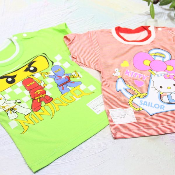 "Футболка ""кнопка"" з накатом р.26 кулір 1338 салатовий, червоний"