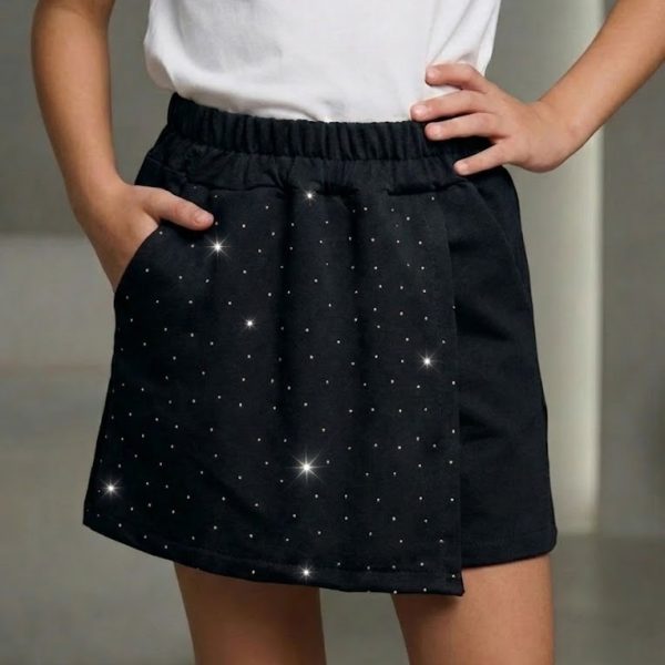 Спідниця-шорти "Стрази" чорна р.116-134 двонитка 90096