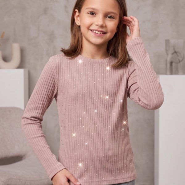 Лонгслів "Рубчик-стрази" пудровий р.116-134 кашкорсе 90229