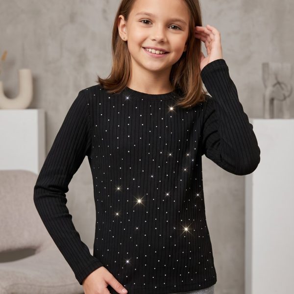 Лонгслів "Рубчик-стрази" чорний р.140-158 кашкорсе 90229