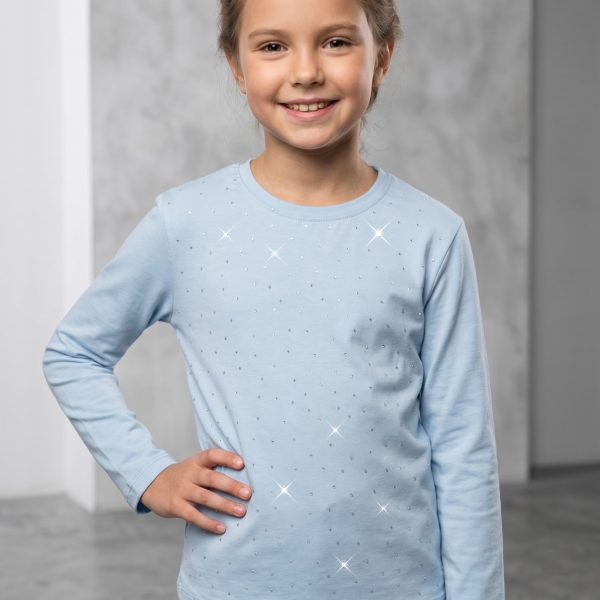 Лонгслів "Стрази" блакитний р.116-134 кулір/пеньє 90242