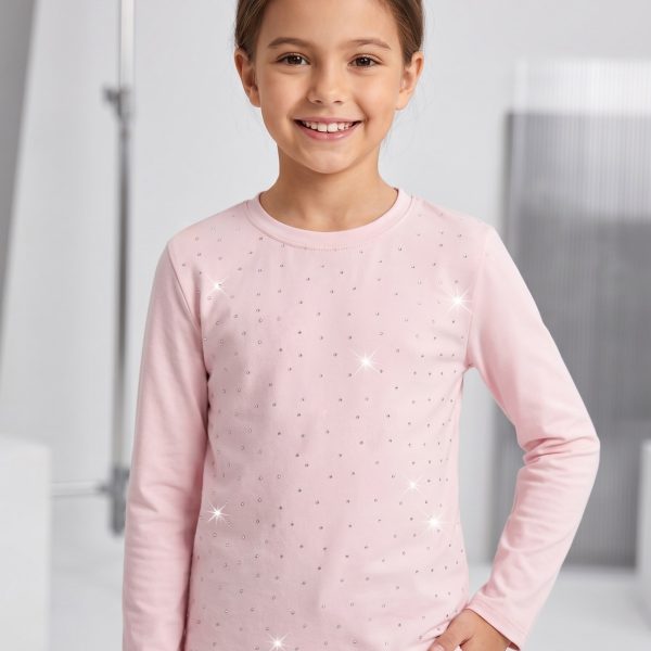 Лонгслів "Стрази" рожевий р.116-134 кулір/пеньє 90242