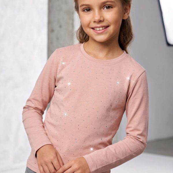 Лонгслів "Стрази" пудровий р.116-134 кулір/пеньє 90242