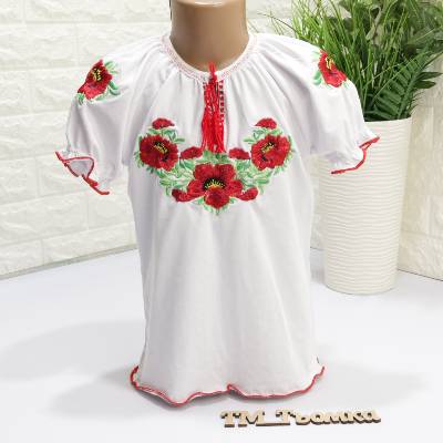 Блуза-вишиванка "Маки" к/р, 128-140 кулір/пеньє 816