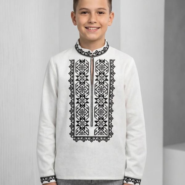 Сорочка-вишиванка р.146-164 чорна віск.льон 90144