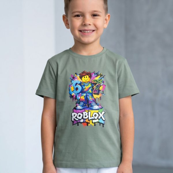 Футболка "Roblox&SixSeven" оливкова, р.116-134 кулір/пеньє 90334 оливковий